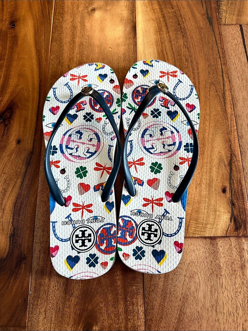 Tory Burch Printed Jelly Thong Flip Flop Sandals White & Blue